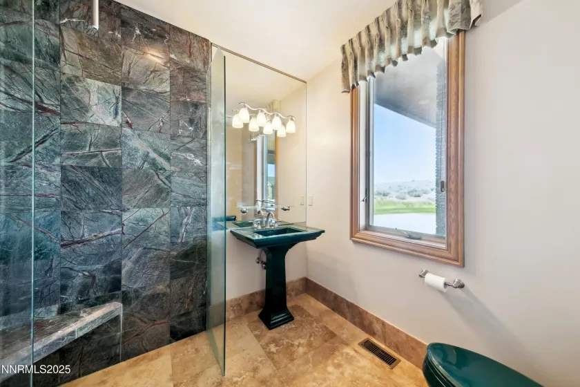 Bath from Bedroom/Den with roll in shower