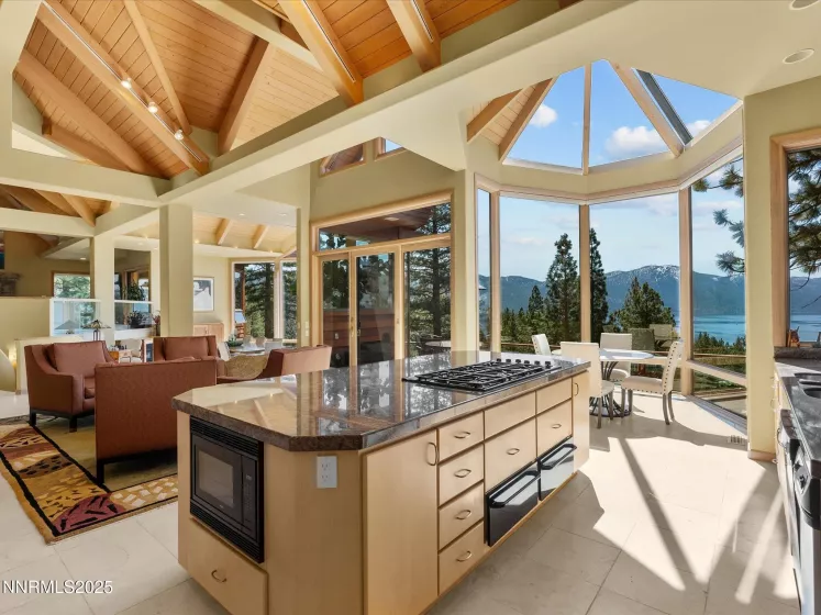 Kitchen view toward dining & sitting areas