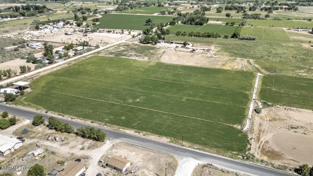 Aerial view of field complete with cement ditches and metal headgates
