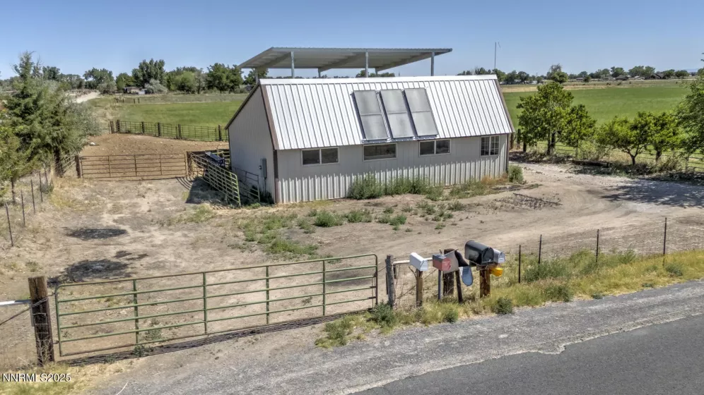 North view of shop showing solar panels