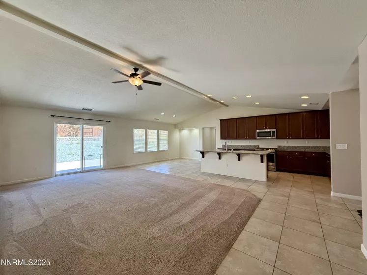 Great room, kitchen and dining area