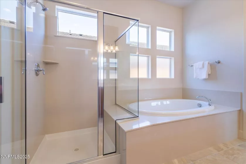 Primary Bathroom Walk-In Shower and Garden Tub