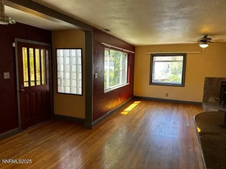 Entry door and living room