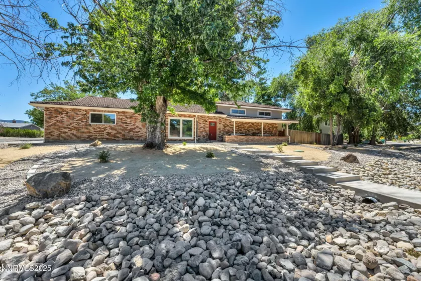 Front of home water-saving landscaping
