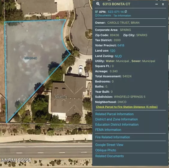 6313 Bonita, Sparks, Nevada 89436, ,Land,Residential,Bonita,250055303