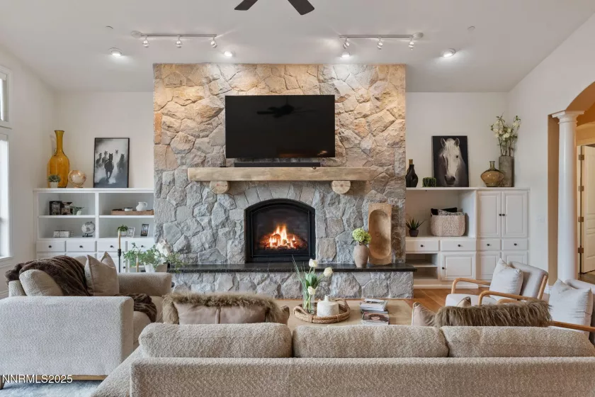 Great Room, Hand Chiseled Rock Fireplace
