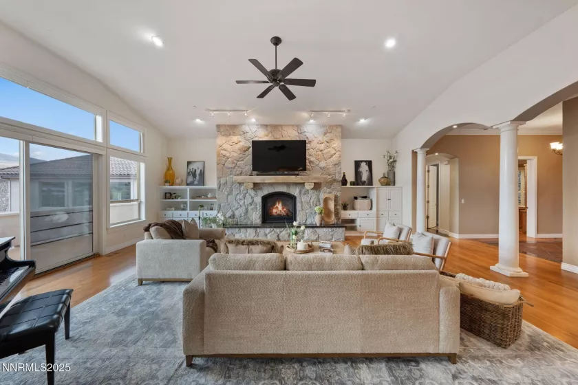 Great Room, Hand Chiseled Rock Fireplace