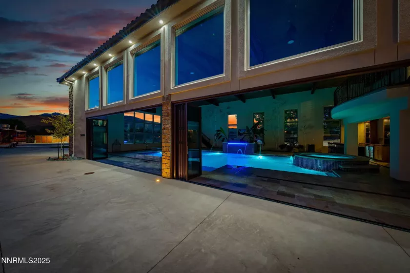 Indoor Pool with Party Lights on, Nano Door Open to Patio