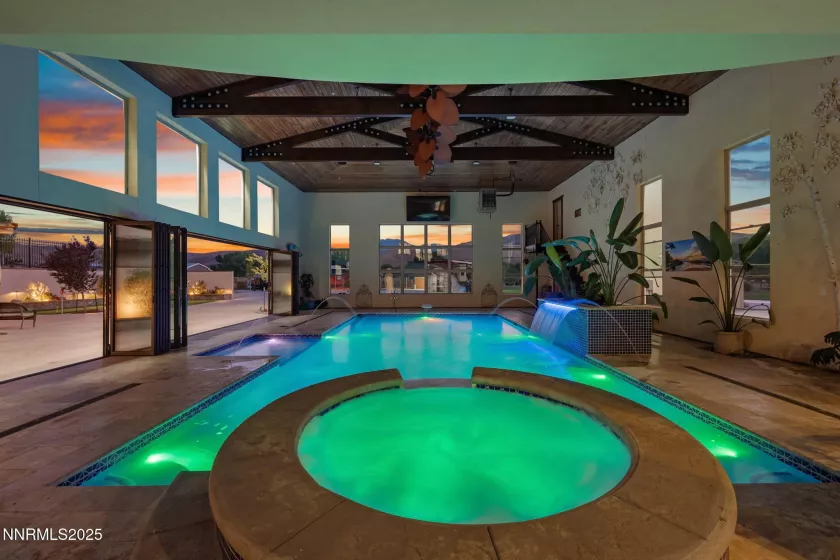 Indoor Pool with Party Lights on