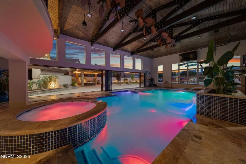 Indoor Pool with Party Lights on