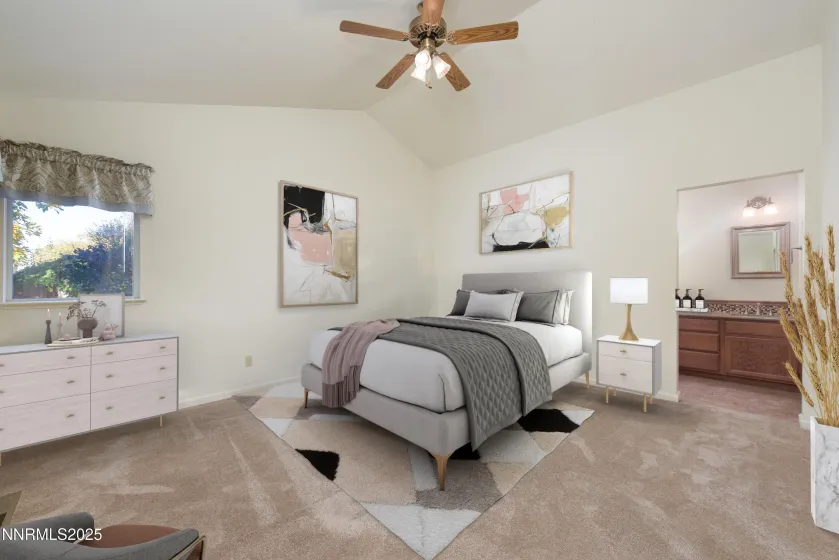 Primary bedroom staged