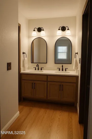 AI-generated primary bath remodel concept based on current layout and plumbing locations.