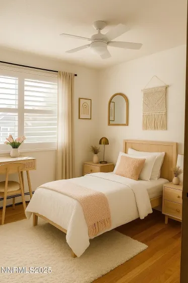 AI design render showing the secondary bedroom freshly painted and virtually staged.