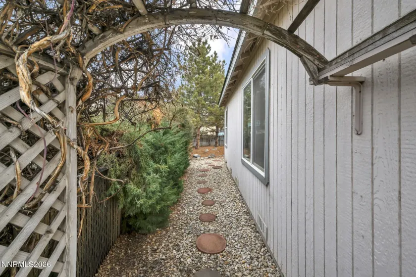 Side yard with stepping stones