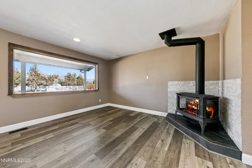 Gas fireplace and newer vinyl windows