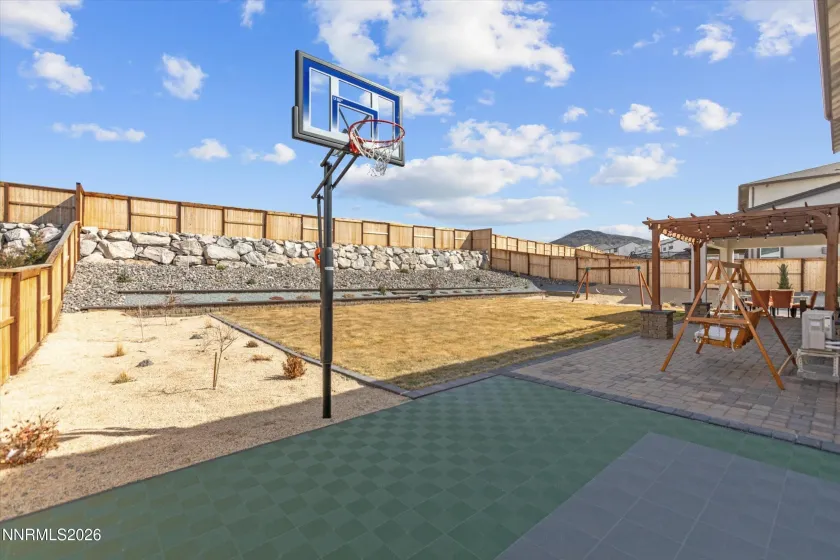 Finished landscaping with basketball court