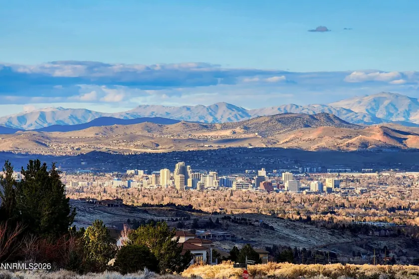View from living, dining, main level family room, primary bedroom, and backyard.