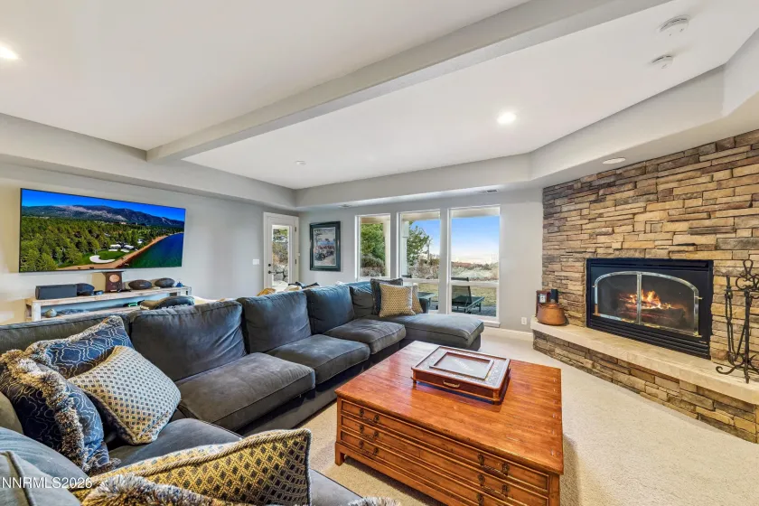 Lower-level gas fireplace.