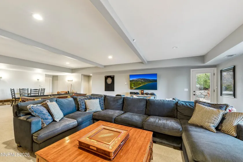 Lower-level recreation area has room for all kinds of games.