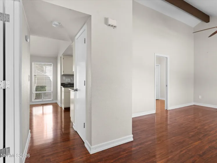 Foyer with family room/office to the right and primary to the left