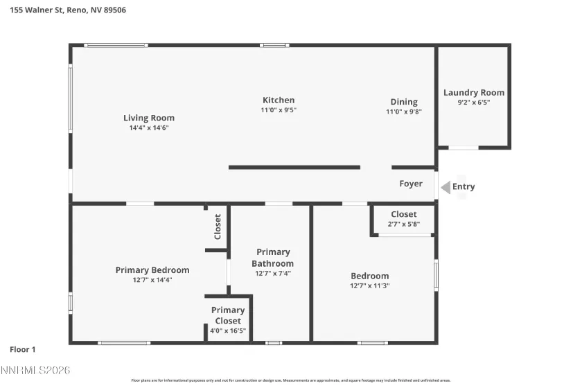 155 Walner, Reno, Nevada 89506, 2 Bedrooms Bedrooms, ,1 BathroomBathrooms,Residential,Residential,Walner,260003106