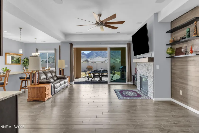 Living room Showing pocket doors leading out to back patio
