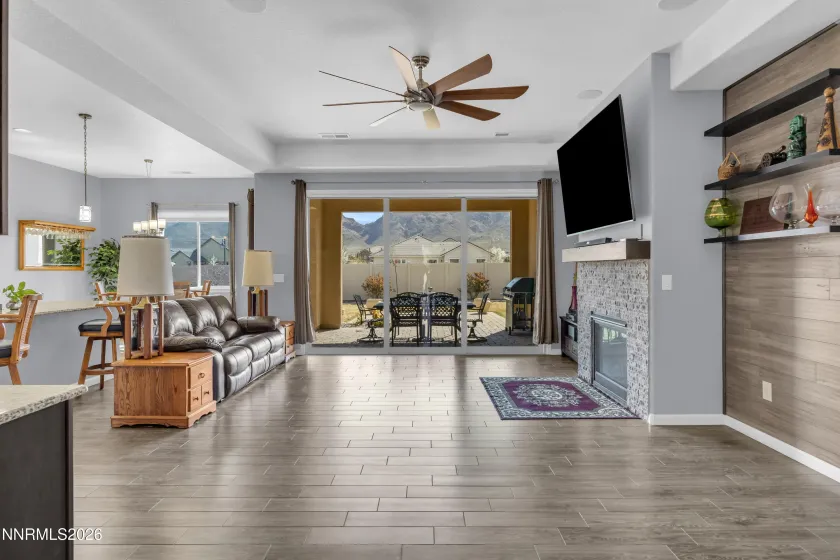 Living room showing pocket doors out to back patio