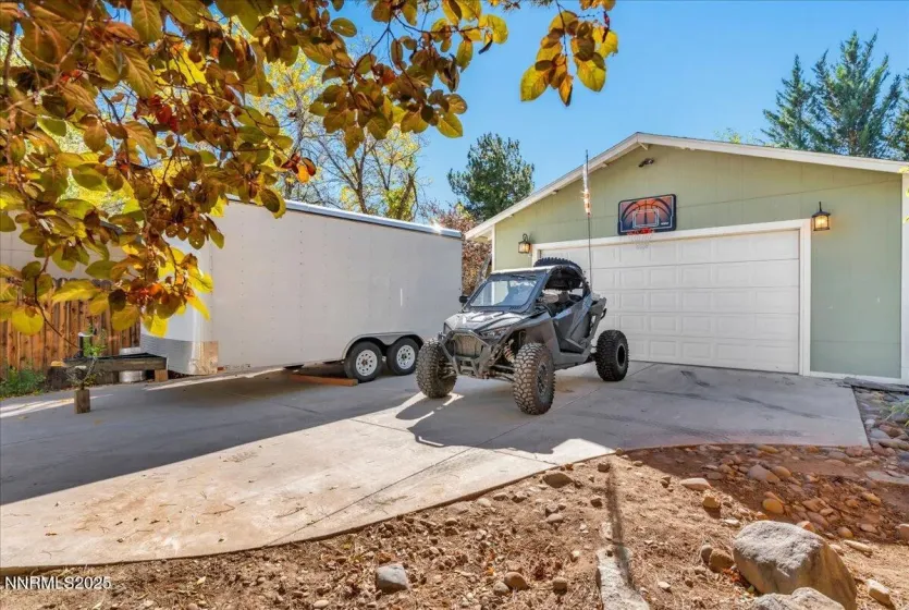 parking pad and detached 2 car garage or shop.