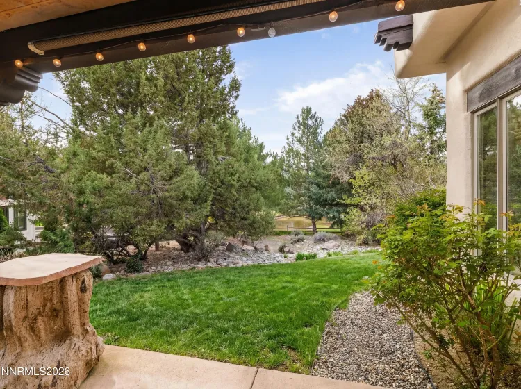 Back patio view of pond. Photo has been edited.