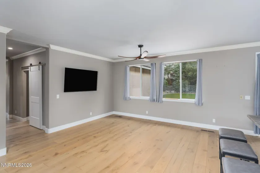 Great room with wall mounted TV