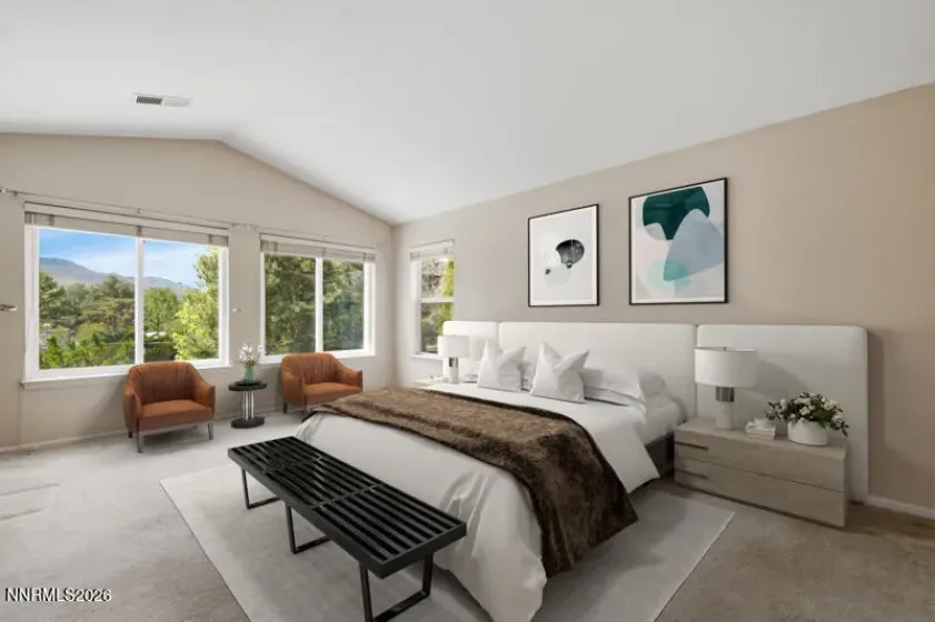 Virtually staged primary bedroom