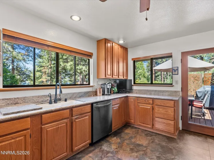 Kitchen with lake views