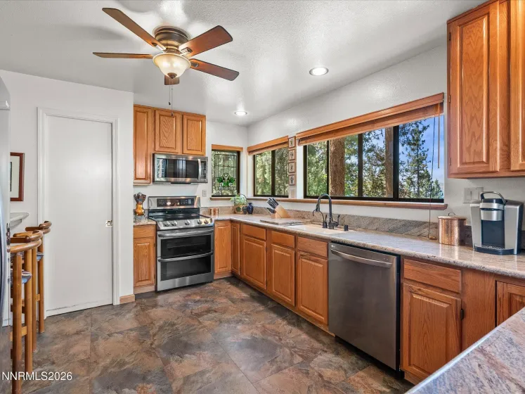 Kitchen with lake views