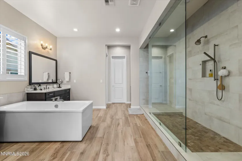Primary bathroom tub and shower