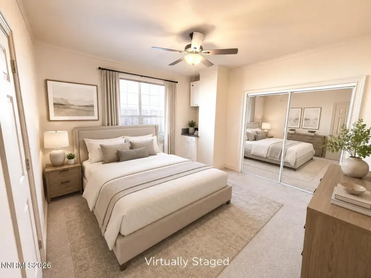 Virtually staged with lighter carpet