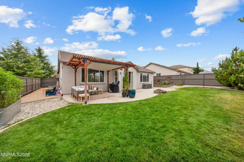 Back Yard, built in Firepit, Pergola, Garden Boxes