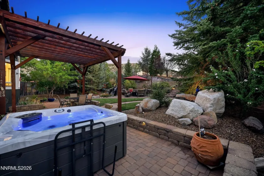 Spa and backyard