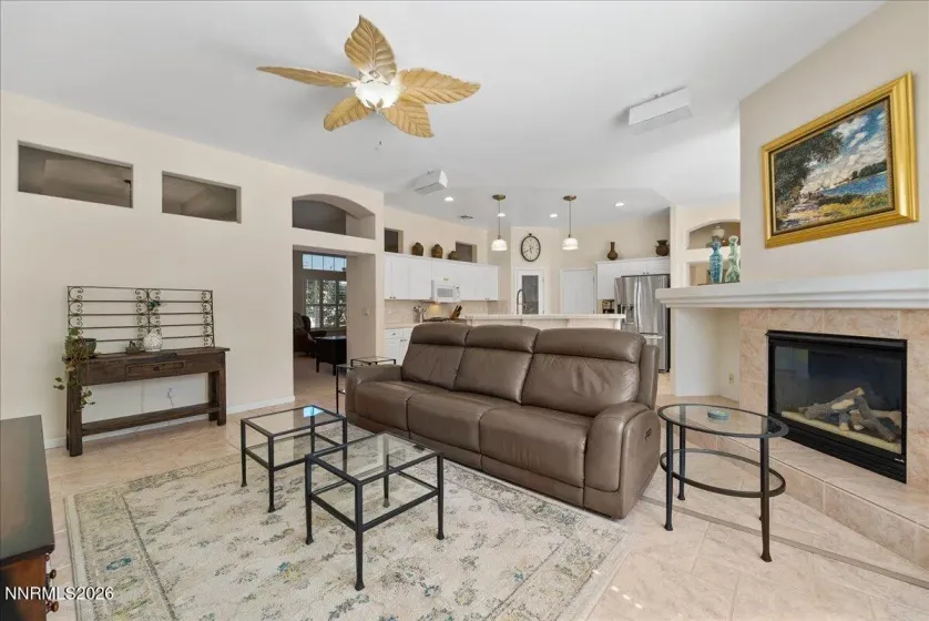 Family room and fireplace