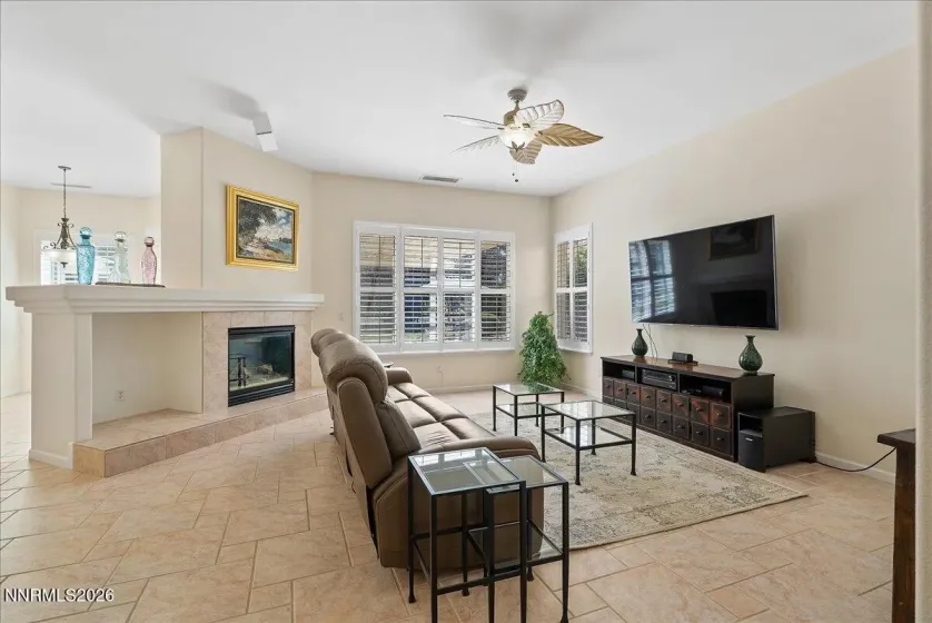 Family room and fireplace