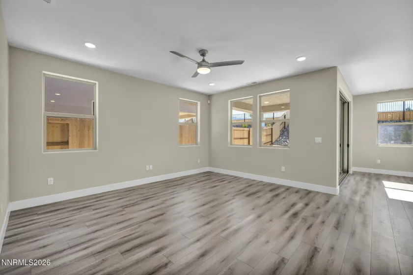 Living area, two-tone paint, ceiling fan