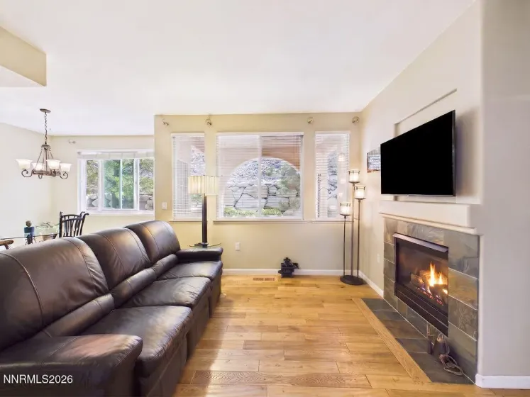 Cozy gas fireplace.