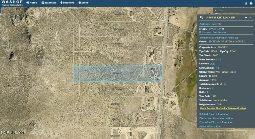 Washoe Regional Mapping System Screenshot of Parcel
