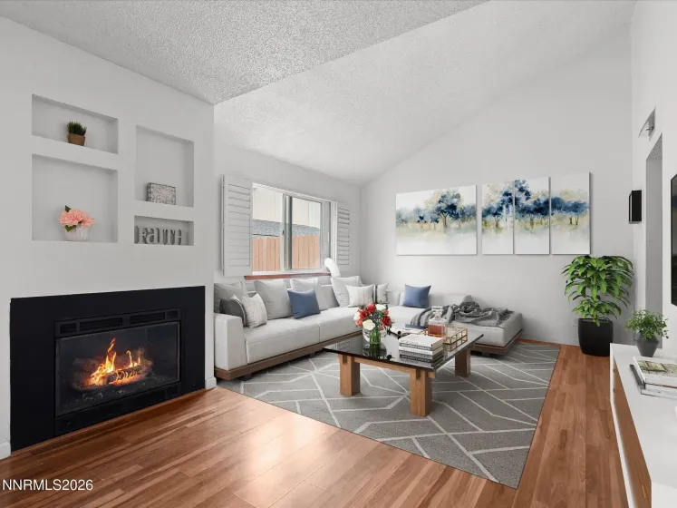 Virtually staged living room area.