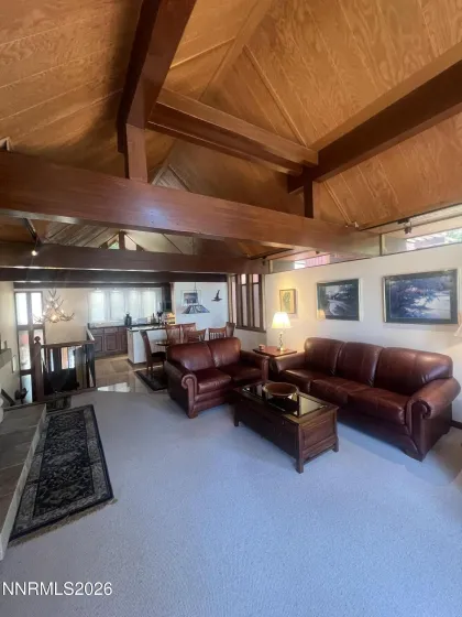 Upstairs with wood beams