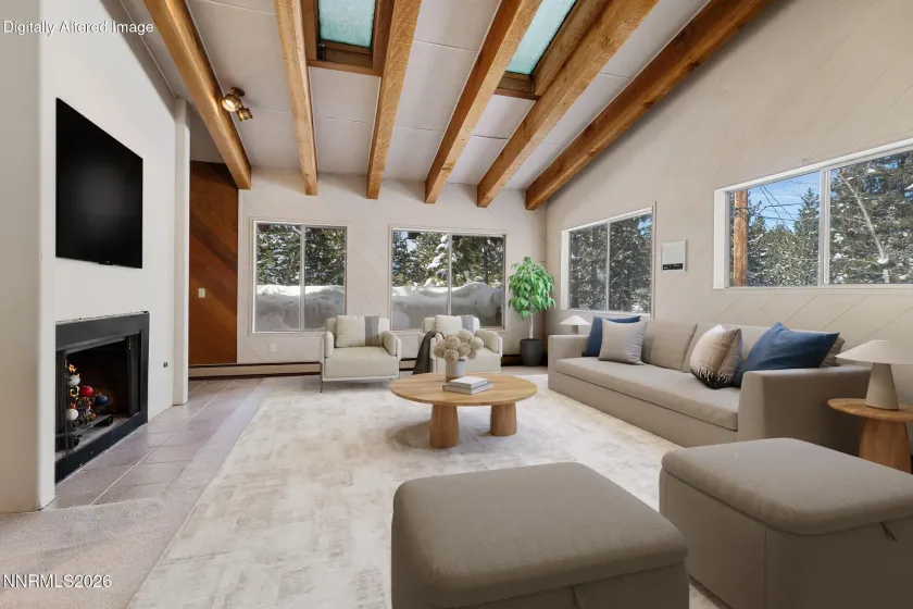 Virtually staged middle floor living room.