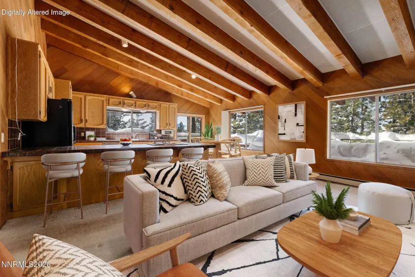 Virtually staged great room.