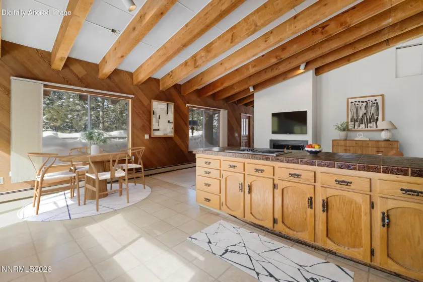 Virtually staged breakfast nook.